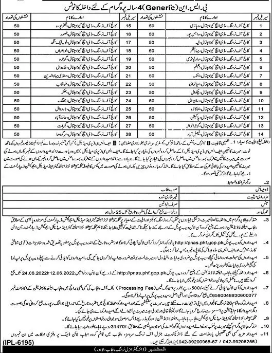 Punjab Nursing Admission 2024 Application Form